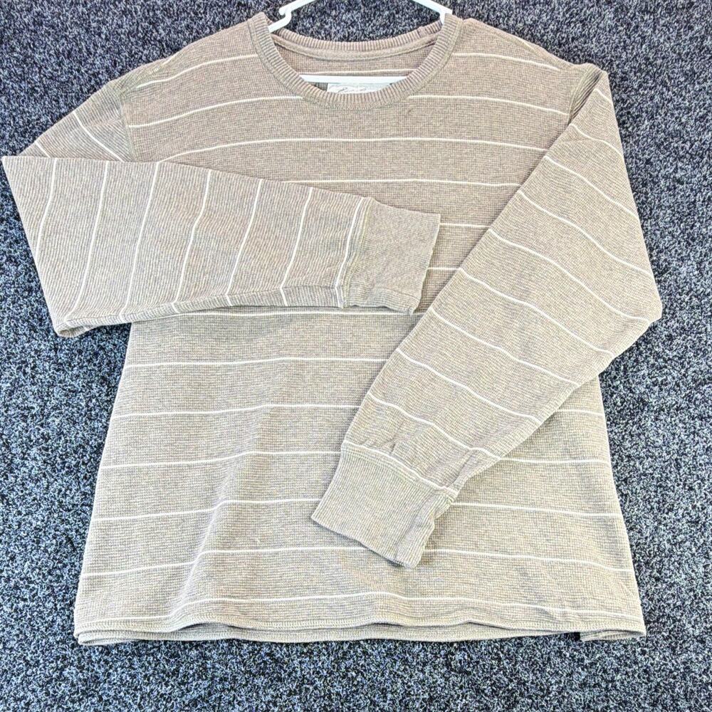Eddie Bauer Mens XL Gray White Striped Crew Neck Cotton Knit Pullover Sweater